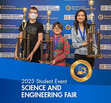 2023 Student Event Science and Engineering Fair 3 Sweepstakes Winners holding trophies
