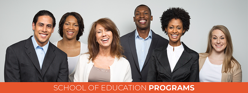 School of Education Programs. Group of happy, confident, diverse young professionals