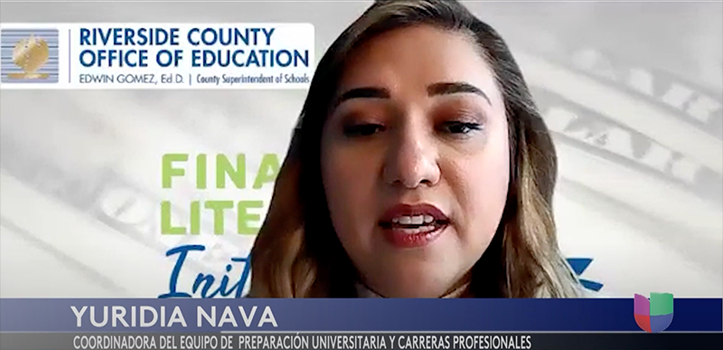 Yuridia Nava being interviewed on Zoom with RCOE Financial Literacy Initiative background