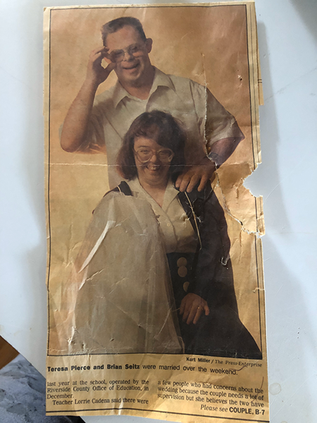 Newspaper clipping of the wedding of Teresa Pierce and Brian Seitz