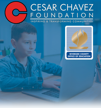 Cesar Chavez Foundation, Riverside County Office of Education, young boy working on laptop.