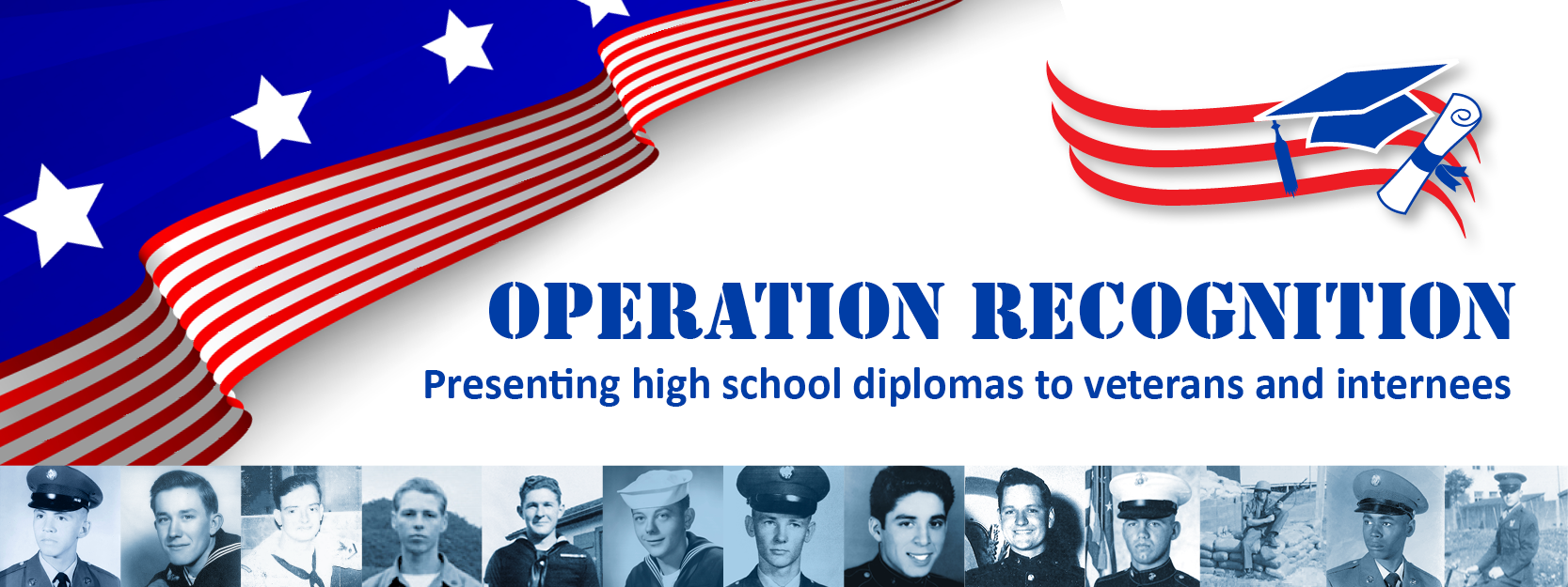 Operation Recognition. Presenting high school diplomas to veterans and internees.