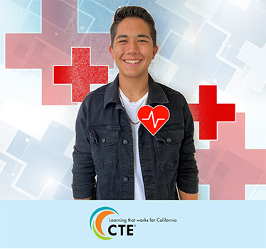 Young male Student with Red Cross and CTE logo