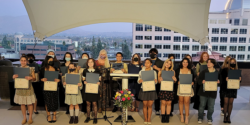 Teen Poet Laureate finalists pose with honors during rooftop ceremony