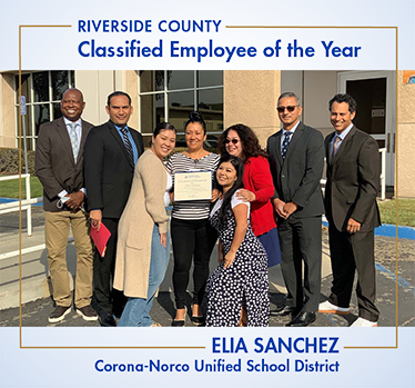 Classified Employee of the Year, Elia Sanchez with Dr. Gomez, her family, and CNUSD administrators