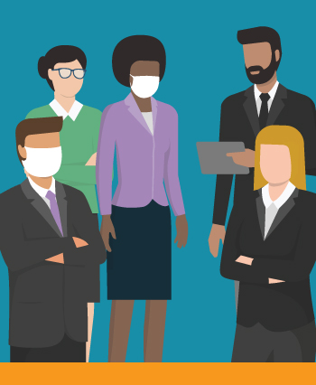 Office professionals masked and unmasked