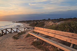 tranquil scene of bench along the beach